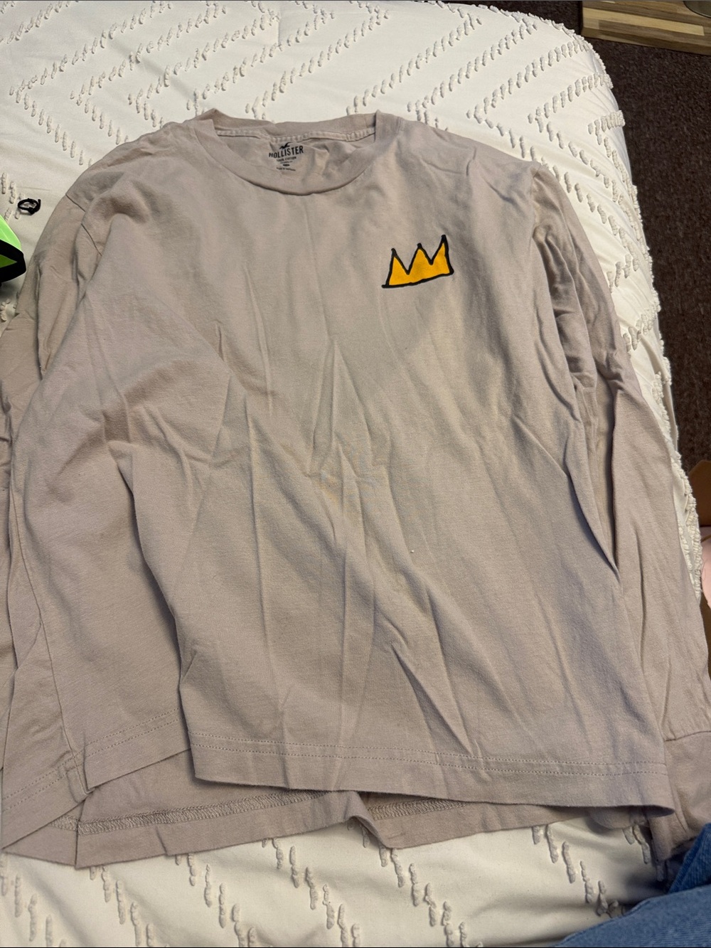 Hollister Taupe Long Sleeve Tee with Yellow Crown Patch